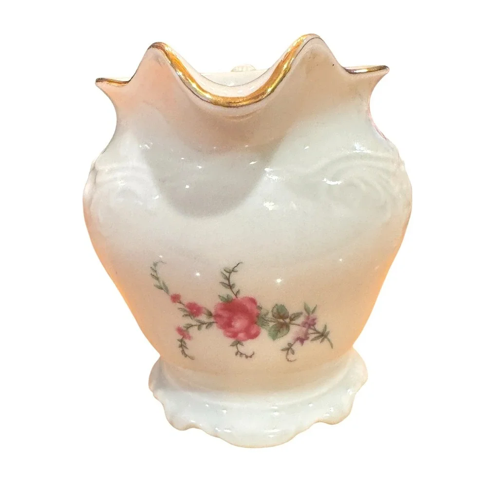 Wavel Poland Vintage Floral Porcelain Creamer Pitcher Pink Roses Gold Trim